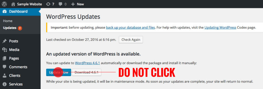 Do Not Update WordPress