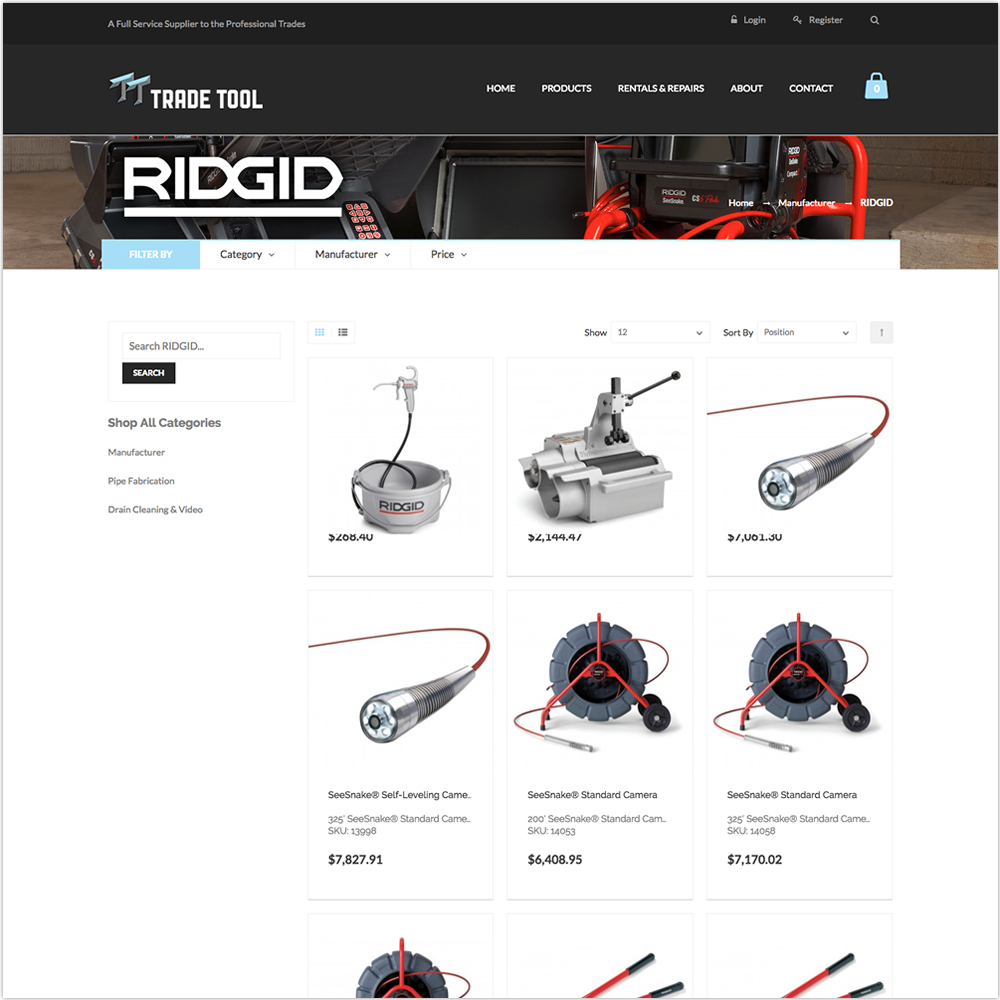Trade Tool Website Ridgid Page