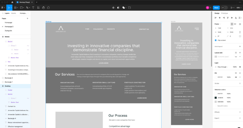 Example of a lo-fi wireframe for a company website.