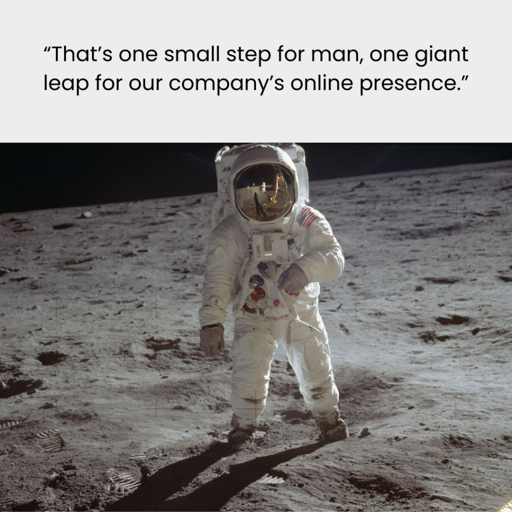 Meme of moon landing astronaut.